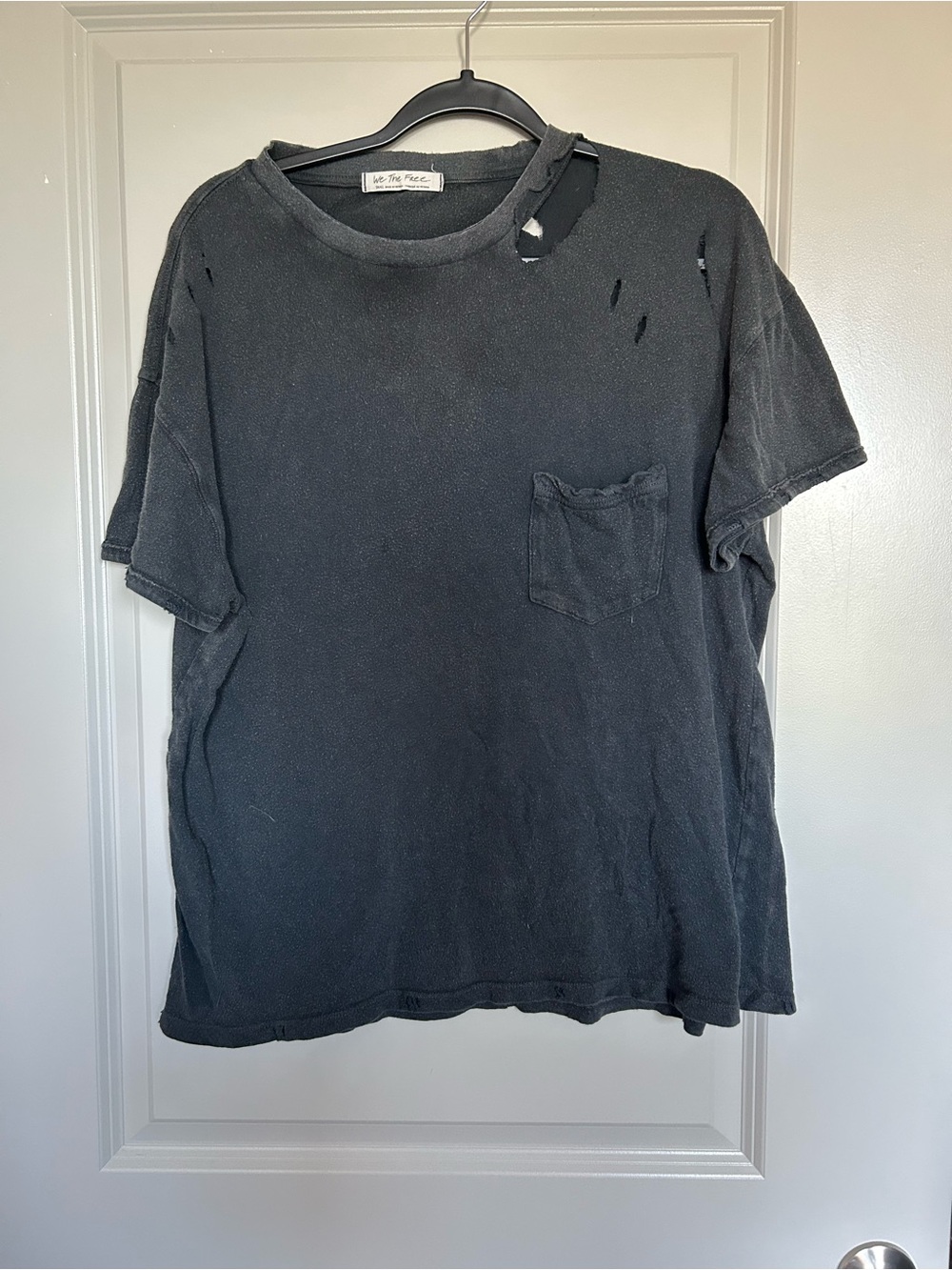We The Free Distressed Black Short Sleeve Pocket Tee